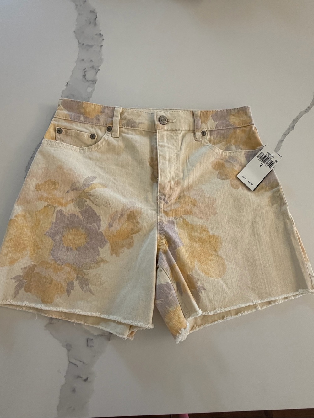 Ralph Lauren Black label Floral Print Yellow & Lavender Denim Shorts NWT